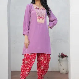 DESIGN BYSG Floral Embroidered Round Neck Top With Trousers Co-Ords-image-87