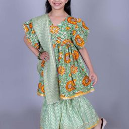 FabJunior Girls Floral Printed Regular Gotta Patti Kurta with Sharara & With Dupatta-image-91