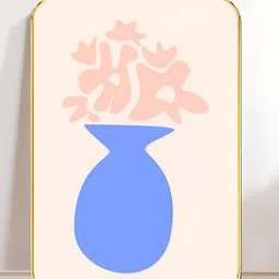 Livin'luxe Beige & Blue Abstract Flower Vase Rectangle Wall Art-picture-6