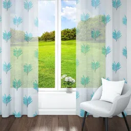 Parda Online White & Blue Set of 2 Ethnic Motifs Printed Sheer Window Curtain-4