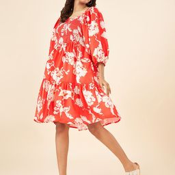 AKKRITI BY PANTALOONS Women Abstract Printed Puff Sleeve A-Line Knee Length Dress-image-49