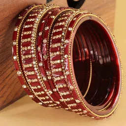 ZULKA Set Of 6 Zircon Diamonds Studded & Beaded GlassBangles image 2