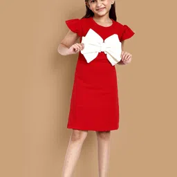YK Girls Cap Sleeves Bow Detail A-Line Dress-image-4