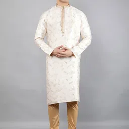 Manish Creations Floral Woven Design Mandarin Collar Jacquard Straight Kurta With Churidar-image-41