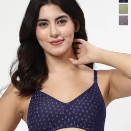 LILY Pack Of 3 Printed Full Coverage Seamless Non Padded T Shirt Bra-56