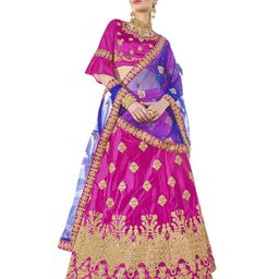 MANVAA Pink & Blue Embroidered Thread Work Semi-Stitched Lehenga & Unstitched Blouse With Dupatta-28