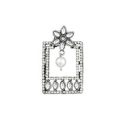 Sangria Silver-Plated Artificial Stones Studded & Beaded Triangular Drop Earrings image 2