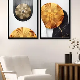 Art Street Turntable Strobe White & Gold-Toned 2 Pieces Printed Canvas Wall Paintings-image-64