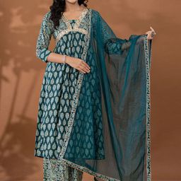 Yufta Women Floral Printed Regular Pure Cotton Kurta with Palazzos & With Dupatta-image-11