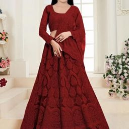 F Plus Fashion Girls Maroon Semi-Stitched Lehenga Blouse With Dupatta-image-70