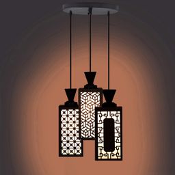 Gojeeva Black & White Textured Wooden Rectangle Shaped Ceiling Lamp-picture-0