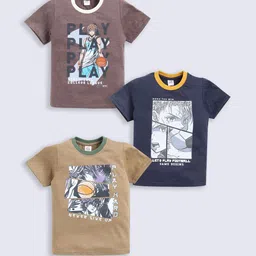 Here&Now X Game Begins Boys Assorted Pack Of 3 Printed T-shirts-image-99