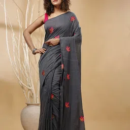 SLAGHA Ethnic Motifs Embroidered Designer Taant Saree-picture-13
