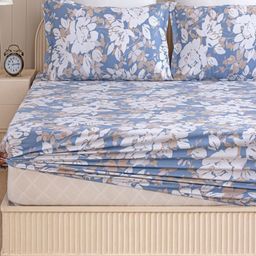HOMEMONDE Blossom Haze Grey Floral 210 TC Cotton Queen Fitted Bedsheet Set 1.98 m x 1.52 m-image-39