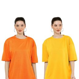 NOTWILD Women Pack Of 2 Solid Round Neck Cotton Oversized T-shirts-image-64
