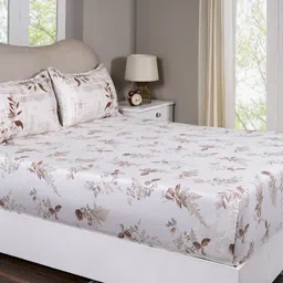 MASPAR Brown Floral Printed Cotton 300 TC Single Bed Bedsheet Set 1.52 x 2.24 m-image-8