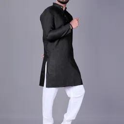 Men Solid, Colorblock, Self Design Straight Kurta (Black)-picture-29