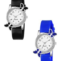 Gopal Shopcart Unisex Pack Of 2 Embellished Round Dial Analogue Watch 328 Black Blue_F-image-95