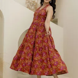 KEIYONA Floral Print Halter Neck Fit & Flare Maxi Dress-picture-45