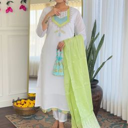 Moda Rapido Women Floral Yoke Design Regular Sequinned Kurta with Trousers & With Dupatta-picture-18