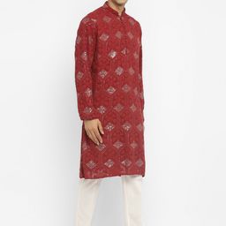 Devyom Men Embroidered Regular Thread Work Kurta with Pyjamas image 5