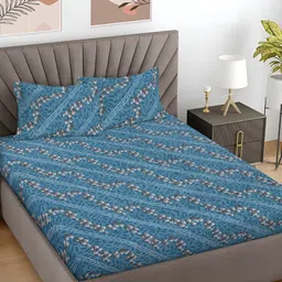 FABINALIV Blue & Grey Floral Printed 300 TC King Bedsheet Set 2.7 m x 2.7 m-image-80
