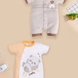 BABY GO Infant Boys Pack Of 2 Printed Pure Cotton Rompers-image-85