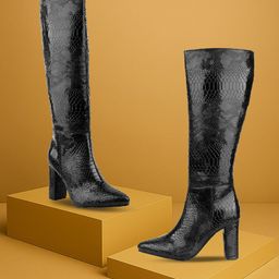 Bxxy Block Heel Snake-Pattern Knee Long Boots-image-79