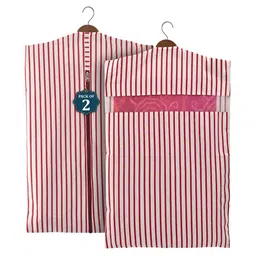 Kuber Industries Maroon 2 Pieces Striped Mesh Cotton Hanging Saree Storage Organisers-56