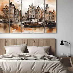 The Castle Decor Brown & White 5 Piece Wood Abstract Wall Paintings-image-51