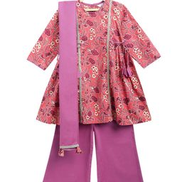 Campana Girls Floral Printed Panelled Thread Work Pure Cotton Kurta with Palazzos & With Dupatta-picture-12