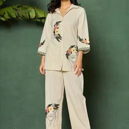ZUMMER Floral Embroidered Pure Cotton Shirt With Trouser Co-Ords-picture-45