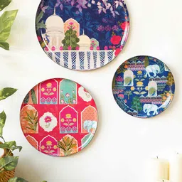 Ritualistic Blue & Red 3 Pieces Vintage India Wall Plates-58