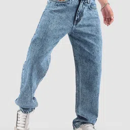Beyoung Men Soft Blue Cloud Wash Baggy Fit Jeans-image-40