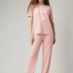 Fasense Women Printed T-shirt & Pyjamas Night Suit-image-88