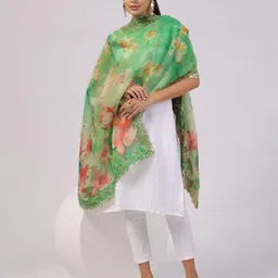 Kaizen TEXO FAB Printed Organza Dupatta with Sequinned image 5
