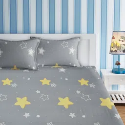 URBAN DREAM Grey & Yellow Geometric 210 TC Queen Bedsheet with 2 Pillow Covers-image-82