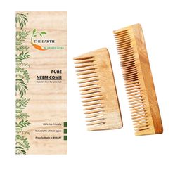 The Earth Trading Unisex Set Of 2 Pure Kacchi Neem Wooden Comb TET08 Brown-18