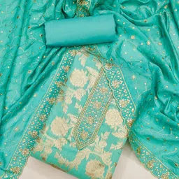 Nayanthara Trends Floral Woven Design Sequinned Banarasi Silk Unstitched Dress Material-picture-16