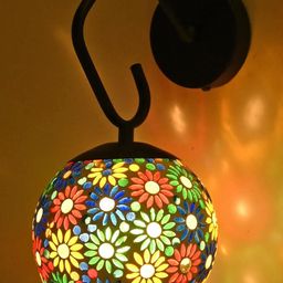 SOMIL Multicoloured Printed Glass Cylinder Shaped Wall Lamp-16