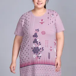 IN Love Plus Size Floral Printed Round Neck Short Sleeves Longline Cotton T-Shirt-picture-16