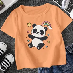 FIONAA TRENDZ Kids Peach & Black Panda Printed Round Neck Cotton T-shirt-picture-17