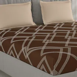 Monte Carlo Brown Geometric Printed Cotton 210 TC Queen Bedsheet Set 2.30 m x 2.50 m-image-69