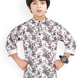 MADE IN THE SHADE Boys Floral Printed Band Collar Pure Cotton Short Kurta-picture-9