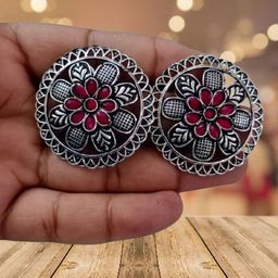 OPUS GEMS Artificial Stones Studded Floral Shaped Oxidised Studs-image-58