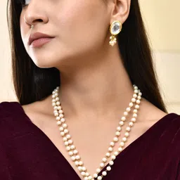 Silvermerc Designs Gold-Plated Stone-Studded & Pearl Beaded Jewellery Set-87