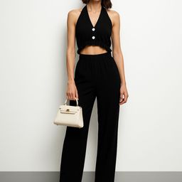 SASSAFRAS Women Halter Neck Cut-Out Jumpsuit-picture-1