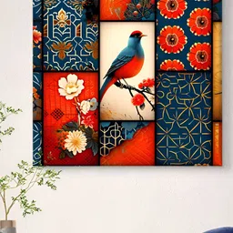 Livin'luxe Red & Blue Birds Printed Canvas Wall Painting-50