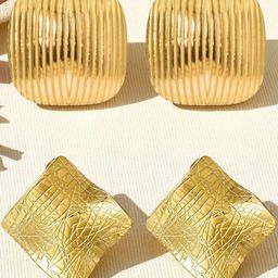 OOMPH Women Combo of 2 Gold Large Square Studs Earrings-picture-35
