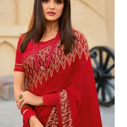 Peachmode Batik Printed Georgette Saree with Unstitched Blouse Piece-image-38